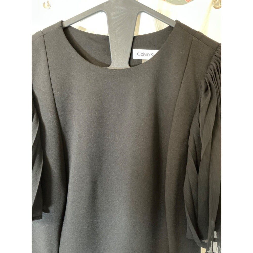 Calvin Klein Black Midi Cocktail Business Work Dress with Pleated Sleeves